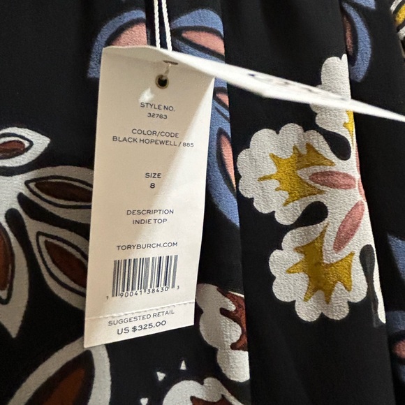 Tory Burch Indie Floral Print off the shoulder black hopewell “ color” size 8 - Picture 4 of 7